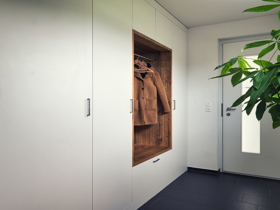 Garderobe mit offenem Bereich als Tagesgarderobe, gefertigt in Salez-Sennwald
