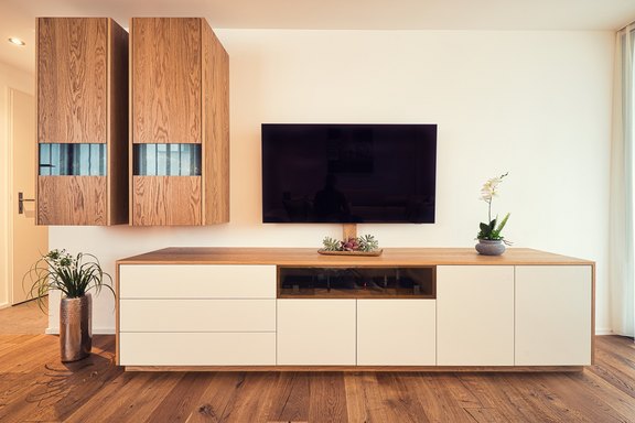 Sideboard TV-Möbel Eiche furniert mit Minibar Hängeschrank